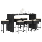 Set Bar da Giardino 9 pz con Cuscini in Polyrattan Nero