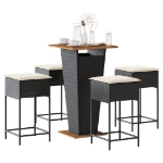 Set Bar da Giardino 5 pz con Cuscini in Polyrattan Nero