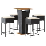 Set Bar da Giardino 5 pz con Cuscini in Polyrattan Nero