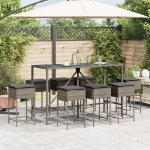 Set Bar da Giardino 9 pz con Cuscini in Polyrattan Grigio
