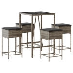 Set Bar da Giardino 5 pz con Cuscini in Polyrattan Grigio