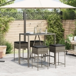 Set Bar da Giardino 5 pz con Cuscini in Polyrattan Grigio