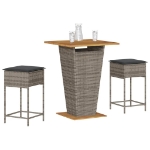 Set Bar da Giardino 3pz con Cuscini Grigio in Polyrattan