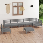 Set Salotto da Giardino 8 pz in Legno Massello di Pino Grigio