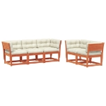 Set Divani Giardino 5pz con Cuscini Marrone Cera Massello Pino