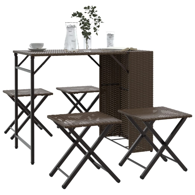 Set da Pranzo da Giardino Pieghevole 5 pz Marrone in Polyrattan