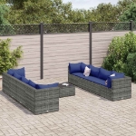 Set Divani da Giardino 9 pz con Cuscini in Polyrattan Grigio