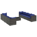 Set Divani da Giardino 9 pz con Cuscini in Polyrattan Grigio