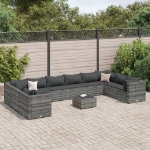 Set Divani da Giardino 11 pz con Cuscini in Polyrattan Grigio