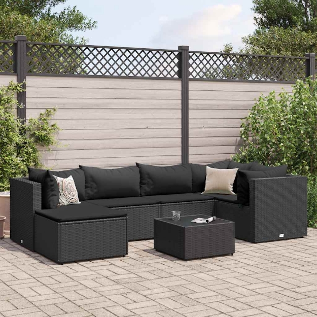 Set Salotto da Giardino con Cuscini 7pz Nero Polyrattan