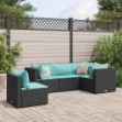 Set Divani da Giardino 5 pz con Cuscini Nero in Polyrattan