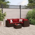 Set Divani da Giardino 5 pz con Cuscini Marrone in Polyrattan