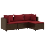 Set Mobili da Giardino 4 pz con Cuscini in Polyrattan Marrone