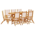 Set Pranzo da Giardino 9pz Legno Massello di Acacia e Textilene