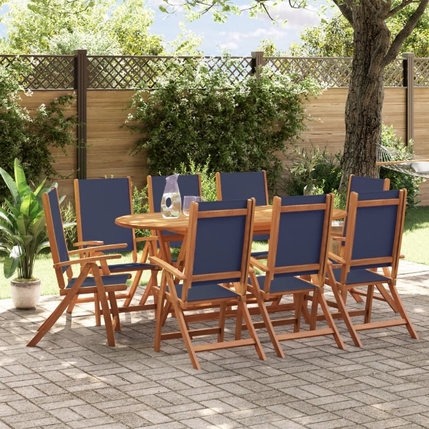 Set Pranzo da Giardino 9pz Legno Massello di Acacia e Textilene