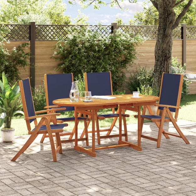 Set Pranzo da Giardino 5pz Legno Massello di Acacia e Textilene