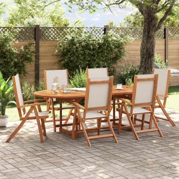 Set Pranzo da Giardino 7pz Legno Massello di Acacia e Textilene