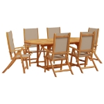 Set Pranzo da Giardino 7pz Legno Massello di Acacia e Textilene