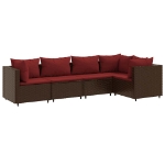 Set Divani da Giardino 5 pz con Cuscini Marrone in Polyrattan