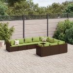 Set Divani da Giardino 10pz con Cuscini in Polyrattan Marrone
