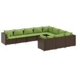 Set Divani da Giardino 10pz con Cuscini in Polyrattan Marrone