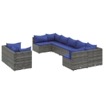 Set Divano da Giardino 9 pz con Cuscini Grigio in Polyrattan