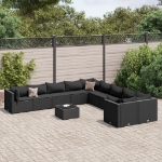 Set Divani da Giardino 11 pz con Cuscini in Polyrattan Nero