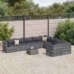Set Divano da Giardino 10 pz con Cuscini Grigio in Polyrattan
