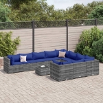 Set Divani da Giardino 11 pz con Cuscini in Polyrattan Grigio