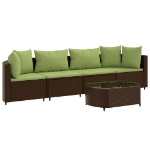 Set Divano da Giardino 5 pz con Cuscini Marrone in Polyrattan
