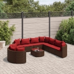 Set Divani da Giardino 10pz con Cuscini in Polyrattan Marrone