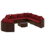 Set Divani da Giardino 10pz con Cuscini in Polyrattan Marrone