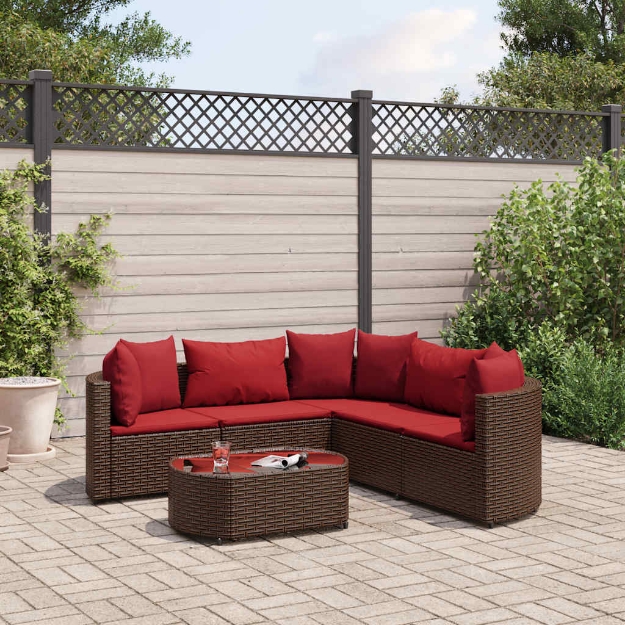 Set Divano da Giardino 6 pz con Cuscini Marrone in Polyrattan