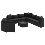 Set Divani da Giardino 10pz con Cuscini in Polyrattan Nero