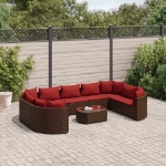 Set Divani da Giardino 10pz con Cuscini in Polyrattan Marrone