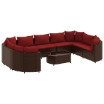 Set Divani da Giardino 10pz con Cuscini in Polyrattan Marrone