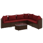 Set Divani da Giardino 7 pz con Cuscini Marrone in Polyrattan