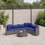 Set Divani da Giardino 7 pz con Cuscini Grigio in Polyrattan
