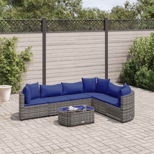 Set Divani da Giardino 7 pz con Cuscini Grigio in Polyrattan