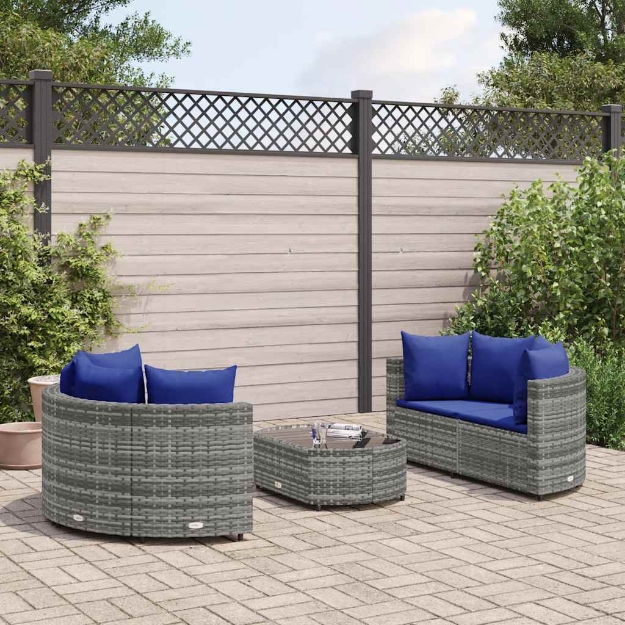 Set Divano da Giardino 5 pz con Cuscini Grigio in Polyrattan