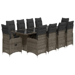 Set Bistrò da Giardino 11 pz con Cuscini in Polyrattan Grigio