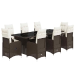 Set Bistrò da Giardino 9 pz con Cuscini in Polyrattan Marrone