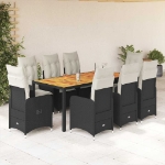 Set Bistrò da Giardino 9 pz con Cuscini in Polyrattan Nero