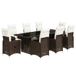 Set Bistrò da Giardino 9 pz con Cuscini in Polyrattan Marrone