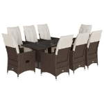 Set Bistrò da Giardino 9 pz con Cuscini in Polyrattan Marrone