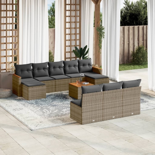Set Divani da Giardino 11 pz con Cuscini in Polyrattan Grigio