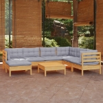 Set Divani da Giardino 8 pz con Cuscini Grigi Massello di Pino