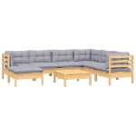 Set Divani da Giardino 8 pz con Cuscini Grigi Massello di Pino