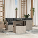 Set Divano da Giardino 5pz con Cuscini Grigio Chiaro Polyrattan