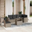 Set Divani da Giardino 7pz con Cuscini Grigio Chiaro Polyrattan